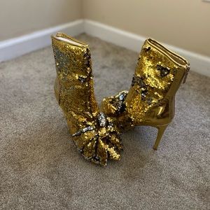 Gold sequin booties